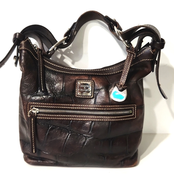 VTG Dooney & Bourke Leather Croc Embossed Espresso Brown Shoulder Bag J7574008 - Picture 7 of 16